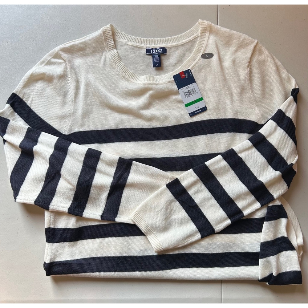 Women's Izod Striped Sweater L White Black